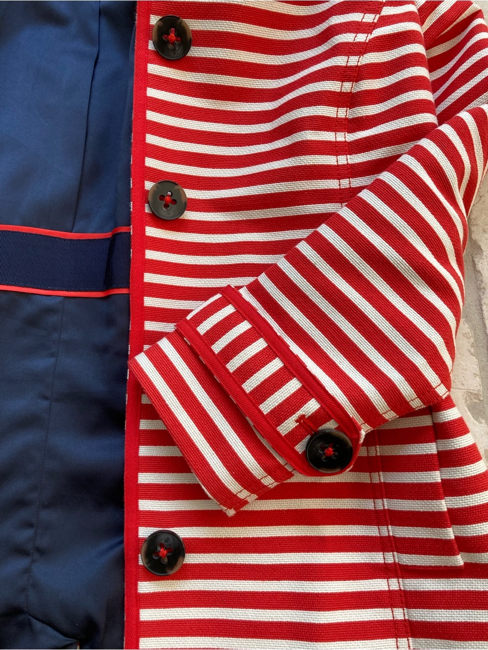Boden Red and White Striped Pea Coat NWOT - Picture 3 of 8